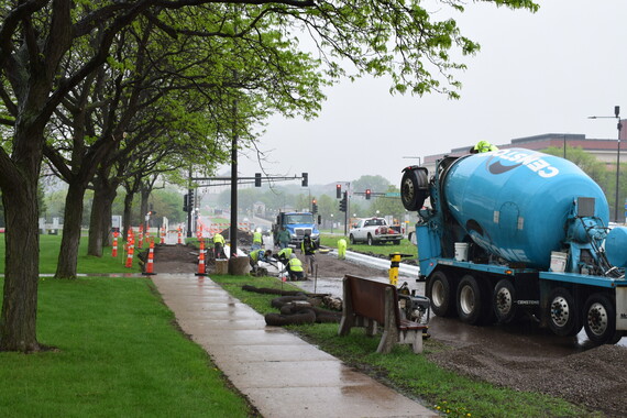Crews completing concrete removals at John Ireland Bvld between Marshall and Kellogg