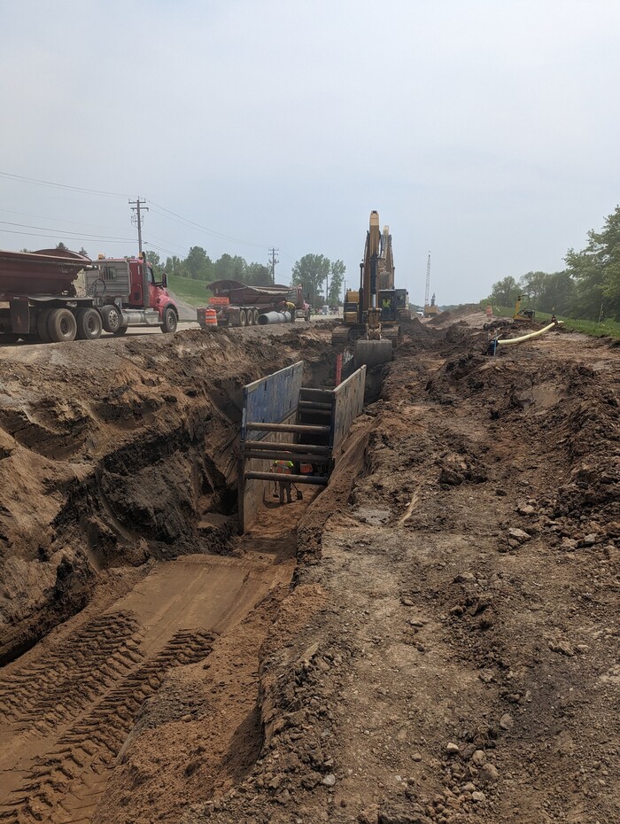 Crews install storm sewers in Woodbury. 