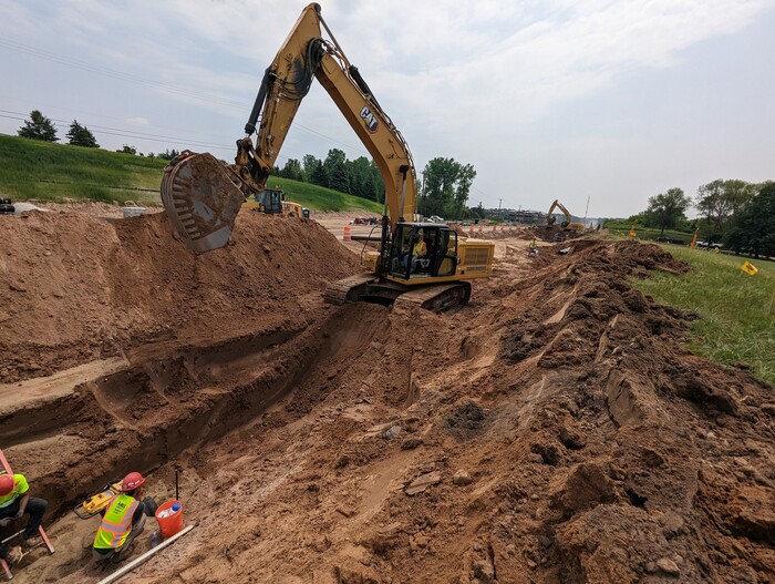 Crews install storm sewers in Woodbury. 