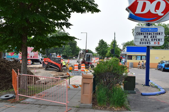 Crews prepare the westbound Lake & 44th station for concrete work