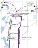 Map shows two main routes north from Saint Paul - Bruce Vento Trail corridor and White Bear Avenue.