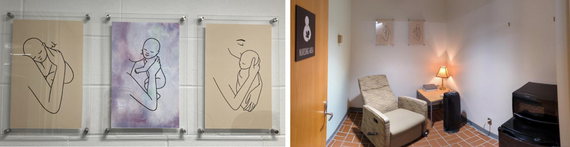 Photos of artwork and a lactation room at Heywood