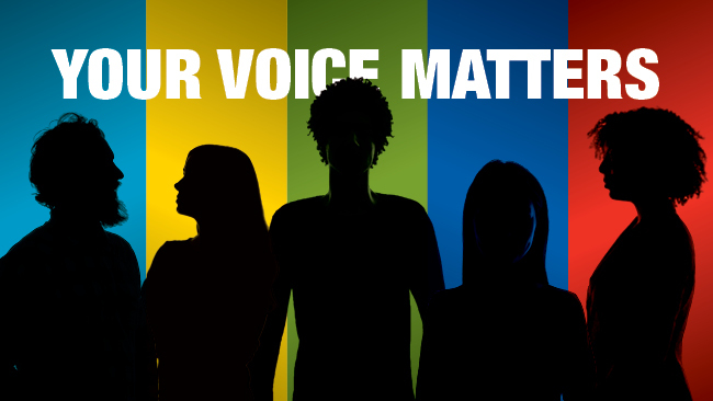 Culture Survey graphic that shows silhouettes of five figures and says your voice matters