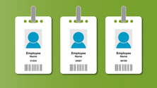 Illustration showing three employee badges together on a green background