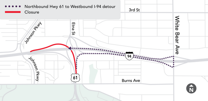 Highway 61 I-94 detour map