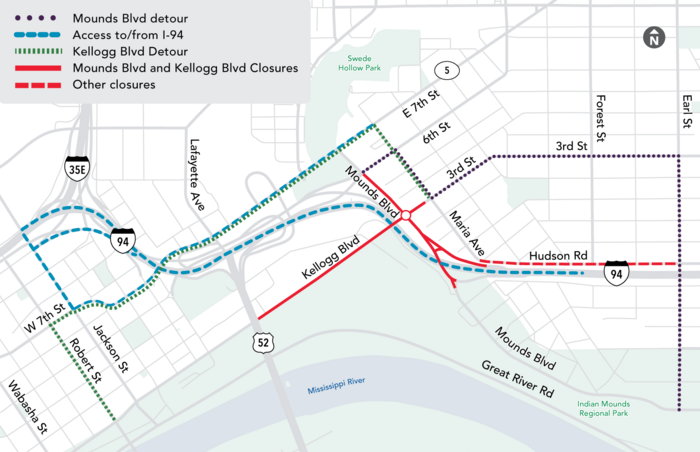 Mounds-Blvd and Kellogg-Blvd-Closure