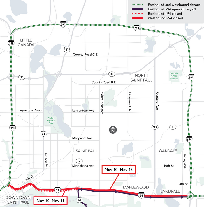 I-94 Weekend closure detour map