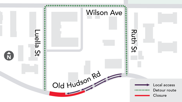 Map of Old Hudson Road and Luella Street Closure