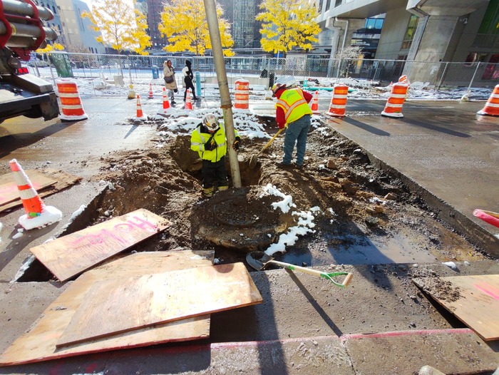 Crews wrapped up sidewalk construction on 5th Street between Robert Street and Jackson Street. 