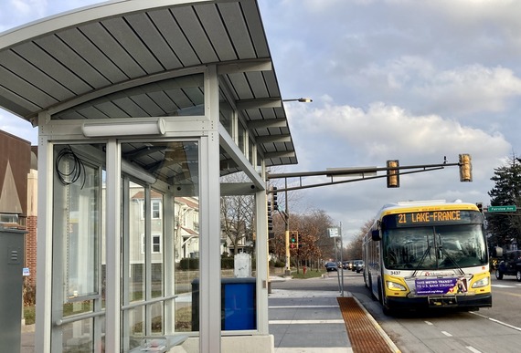 Route 21 bus serving a future B Line station