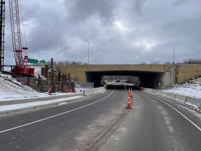 Crews pile-drive for foundations of a bus-only bridge over Johnson Parkway in East St. Paul. 