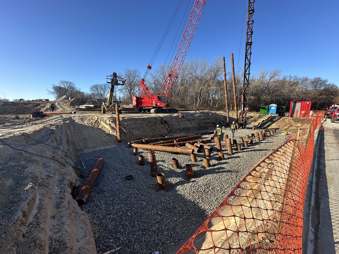Crews install foundations for bus-only bridge over Century Avenue in Maplewood and Oakdale. 