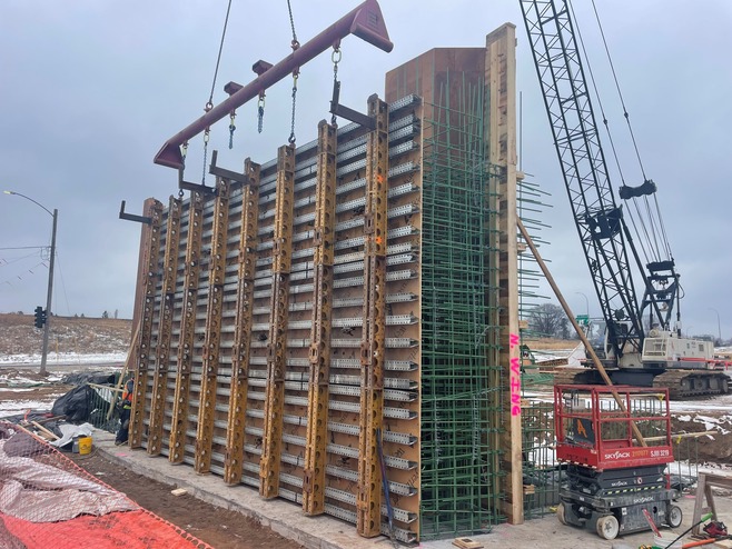 Bridge abutment for the bus-only and pedestrian over Century Avenue/Highway 120