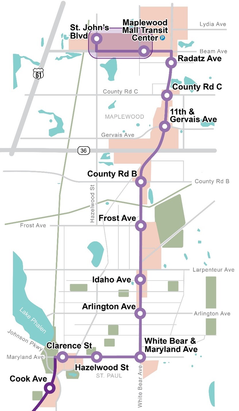 Image of proposed stations along the White Bear Avenue route.