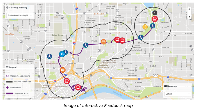 Image of interactive feedback map for METRO Purple Line