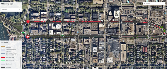 A screenshot of the interactive project map, showing planned construction on Lake Street and Lagoon Avenue in Minneapolis