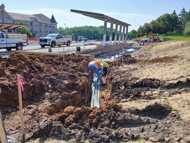 Crews construct the Guider Drive station platform in Woodbury