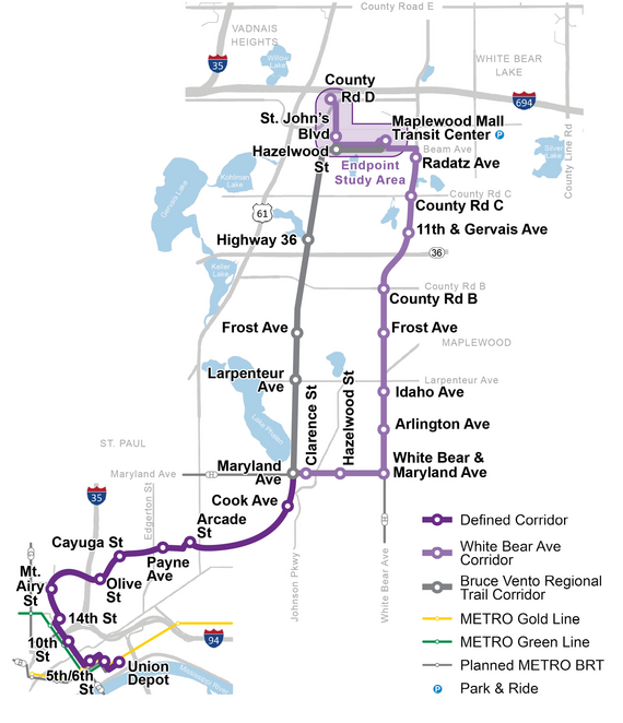 RMS Phase II map of the Purple Line Corridor with legend