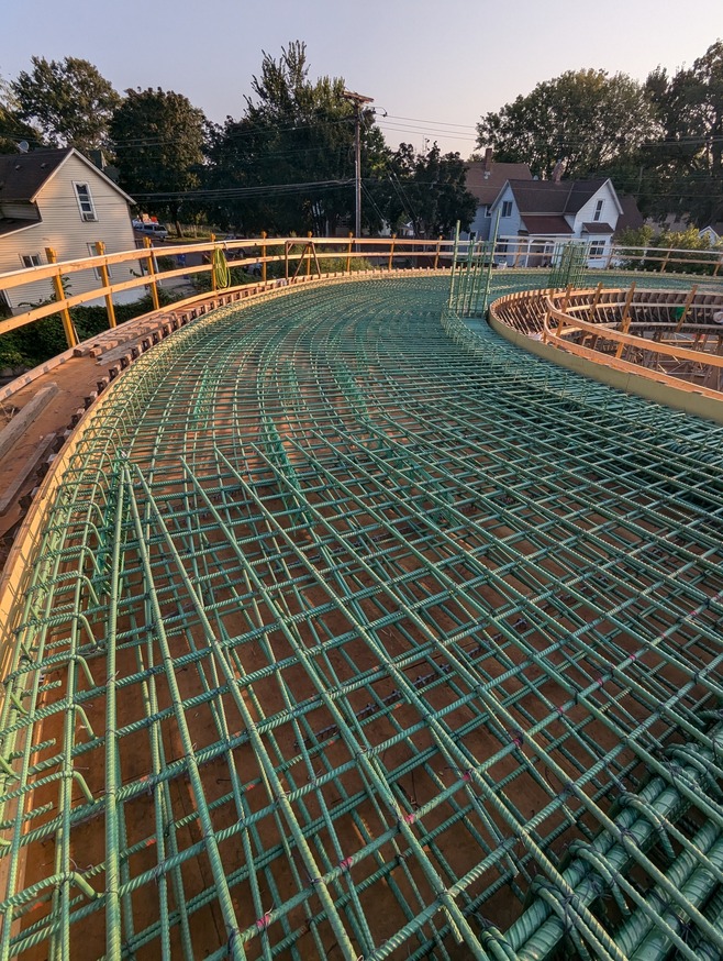 Rebar ready for concrete on the new Maple Pedestrian Bridge. 