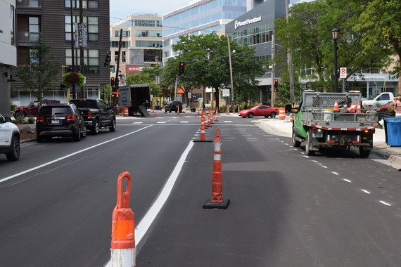 An image of Lagoon Avenue with freshly painted lane lines