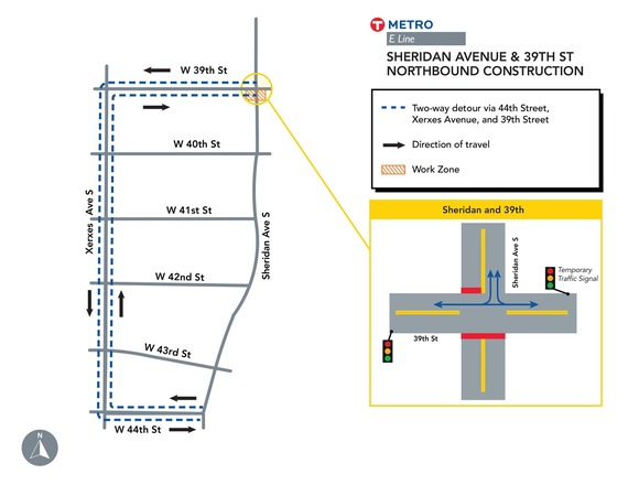 detour at sheridan and 39th