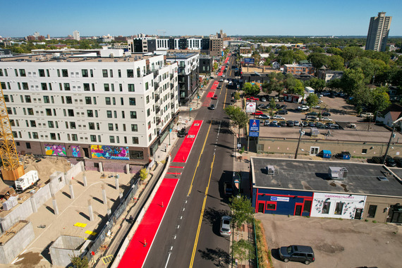 Crews continue to paint new bus-only lanes along Lake Street