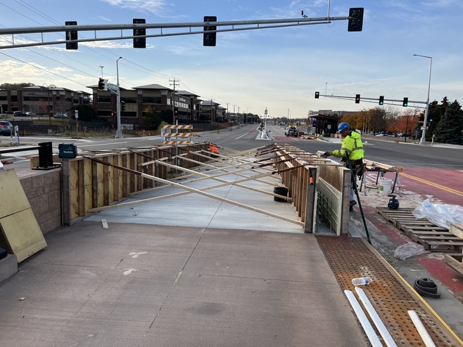 Crews construct knee walls at the Tamarack Station