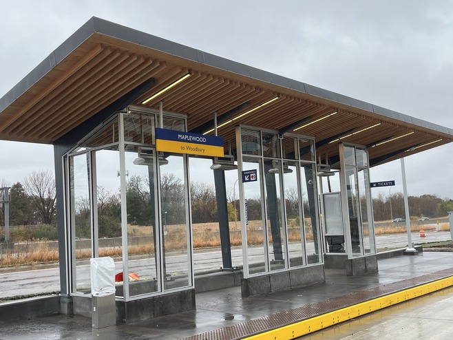 Signage is installed at the Maplewood Station platform.  