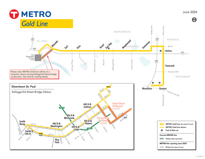 Map of Gold Line with temporary route