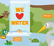 Animated image of animals with a We Love Water banner.
