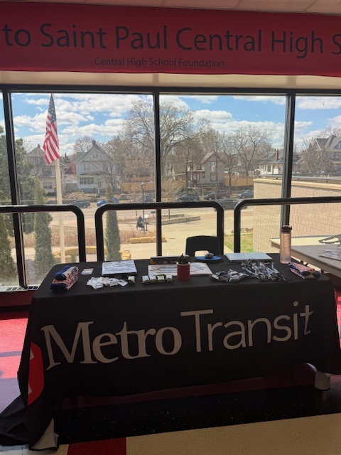 Metro Transit B Line table with information and giveaways at Central High School