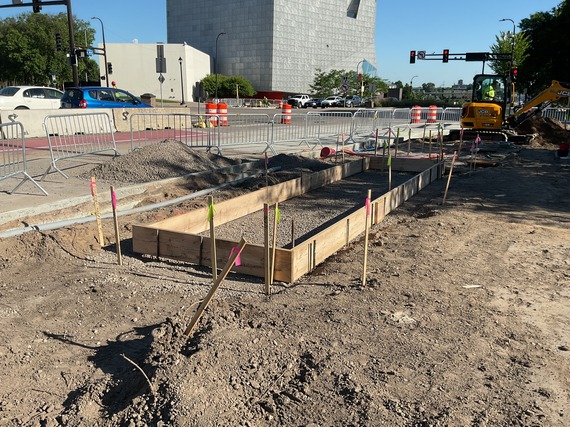 Construction in front of Walker Museum