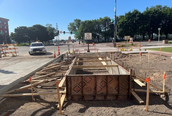 G Line station platform construction at Robert & Kellogg. 