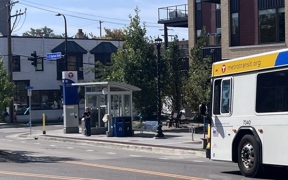 Folks waiting for bus at new E Line station