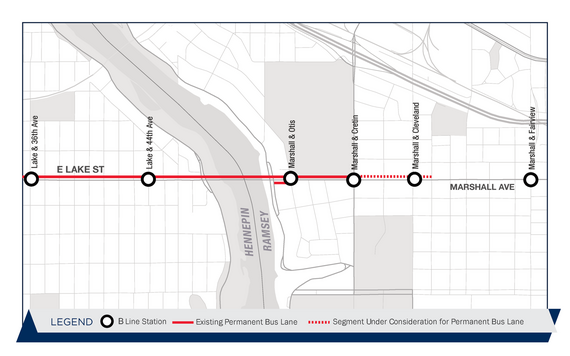 METRO B Line E LAKE ST/MARSHALL AVE Bus Lane Graphic