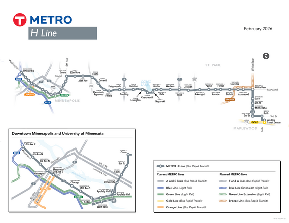 Graphic for the METRO H Line showing East to West connection with the 45 proposed station locations