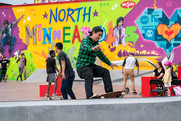 A skateboarder at the JXTA skate park.