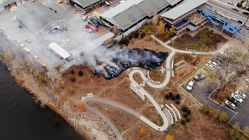 Aerial view of controlled burn at MWMO.