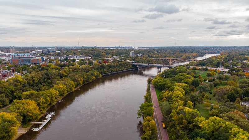 Aerial view of the Mississippi River.