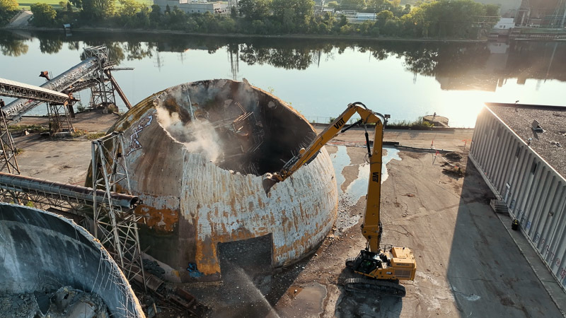 Dome-shaped silo collapsing at Upper Harbor Terminal.