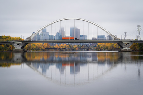 The Lowry Avenue Bridge as seen from the Mississippi River in Northeast Minneapolis.