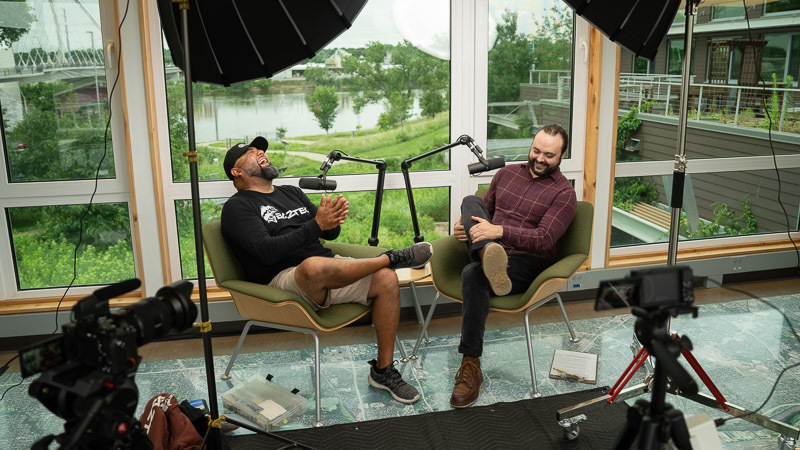 Ray Ruiz and Adam Flett during podcast recording session.