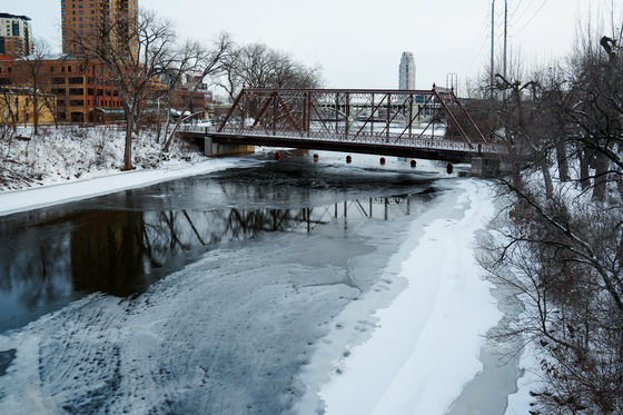 Frazil Ice melting on the Mississippi River near Nicollet Island