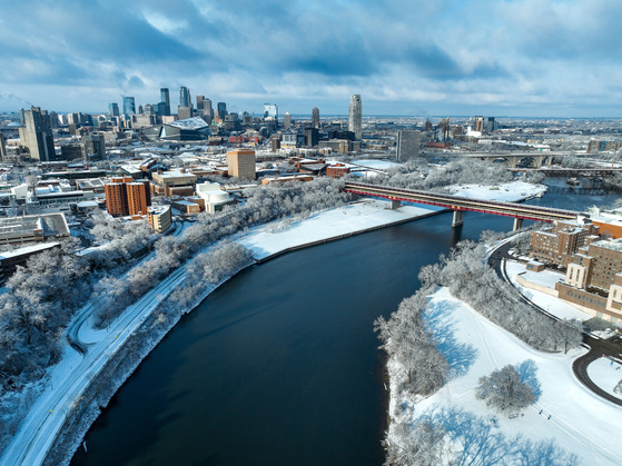 Downtown Minneapolis Winter Aerial