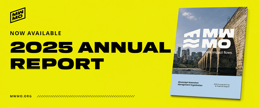 MWMO Now Available 2025 Annual Report MWMO.org on yellow background with Annual Report cover on right side