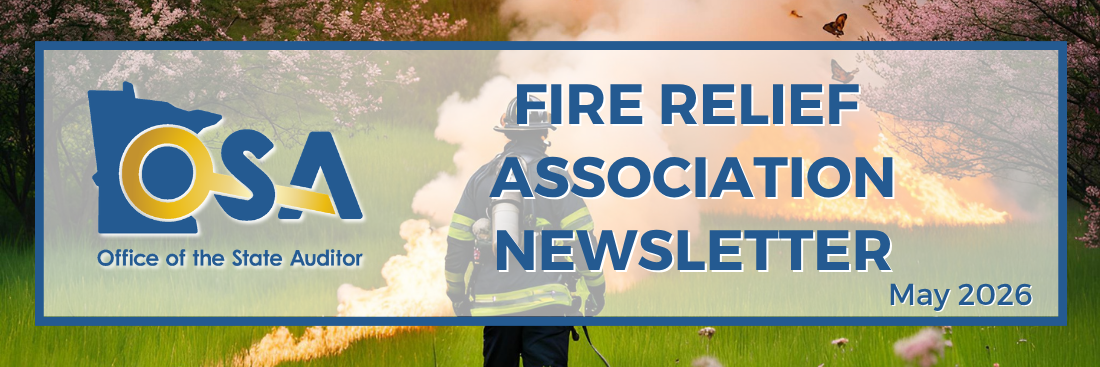 May 2026 Fire Relief Association top banner, with an image of a firefighter in a field