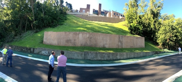 A panoramic photo of the repair slope on West River Parkway