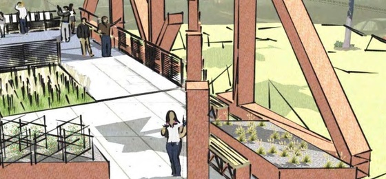 Artist's drawing of an interpretive area that will be built next to the new St. Anthony Parkway Bridge