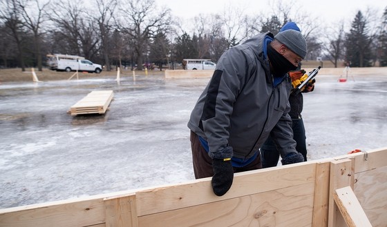 Hockey rink installation at North Commons Park