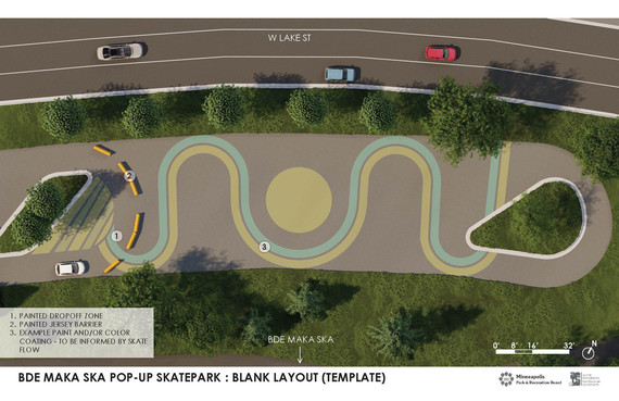Base map for pop-up skate park at Bde Maka Ska
